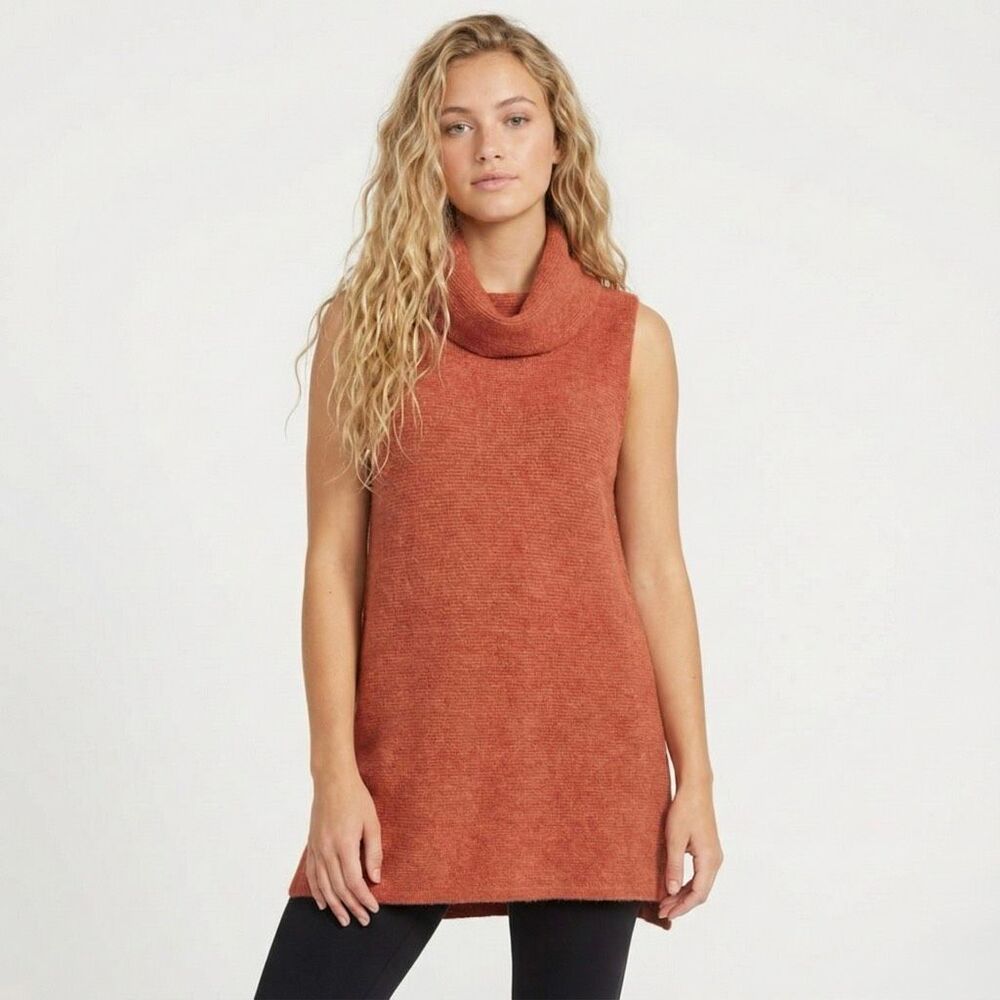 Papillon Cowl Neck Sleeveless Tunic Sweater Medium Terracotta Burnt Orange Knit